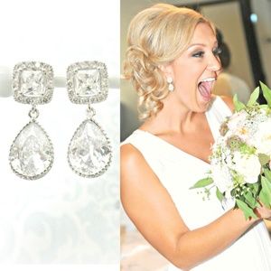 Square Cushion Cut Wedding Earrings